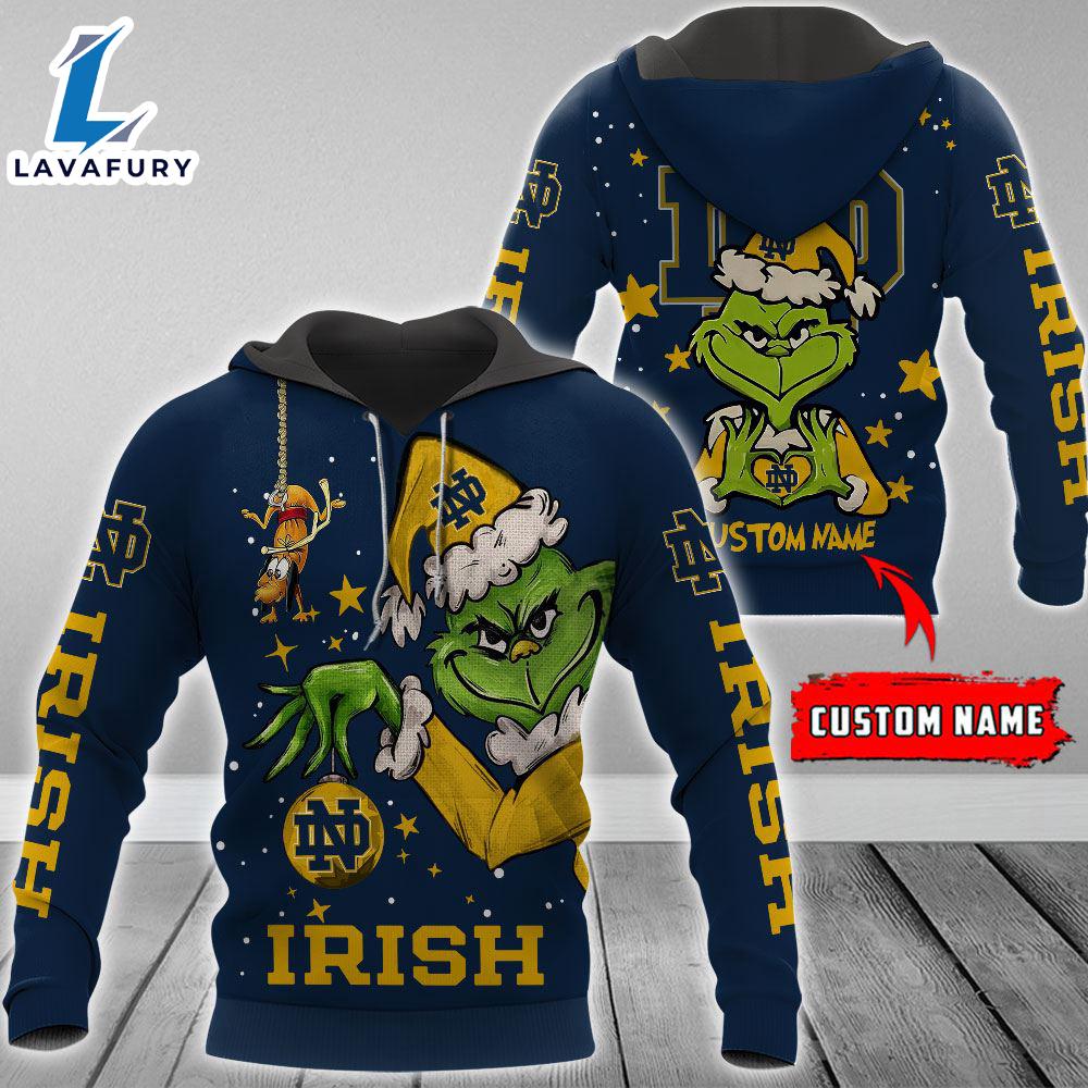 Ncaa Notre Dame Fighting Irish Football Team The Grinch Custom Name Hoodie Gift Christmas