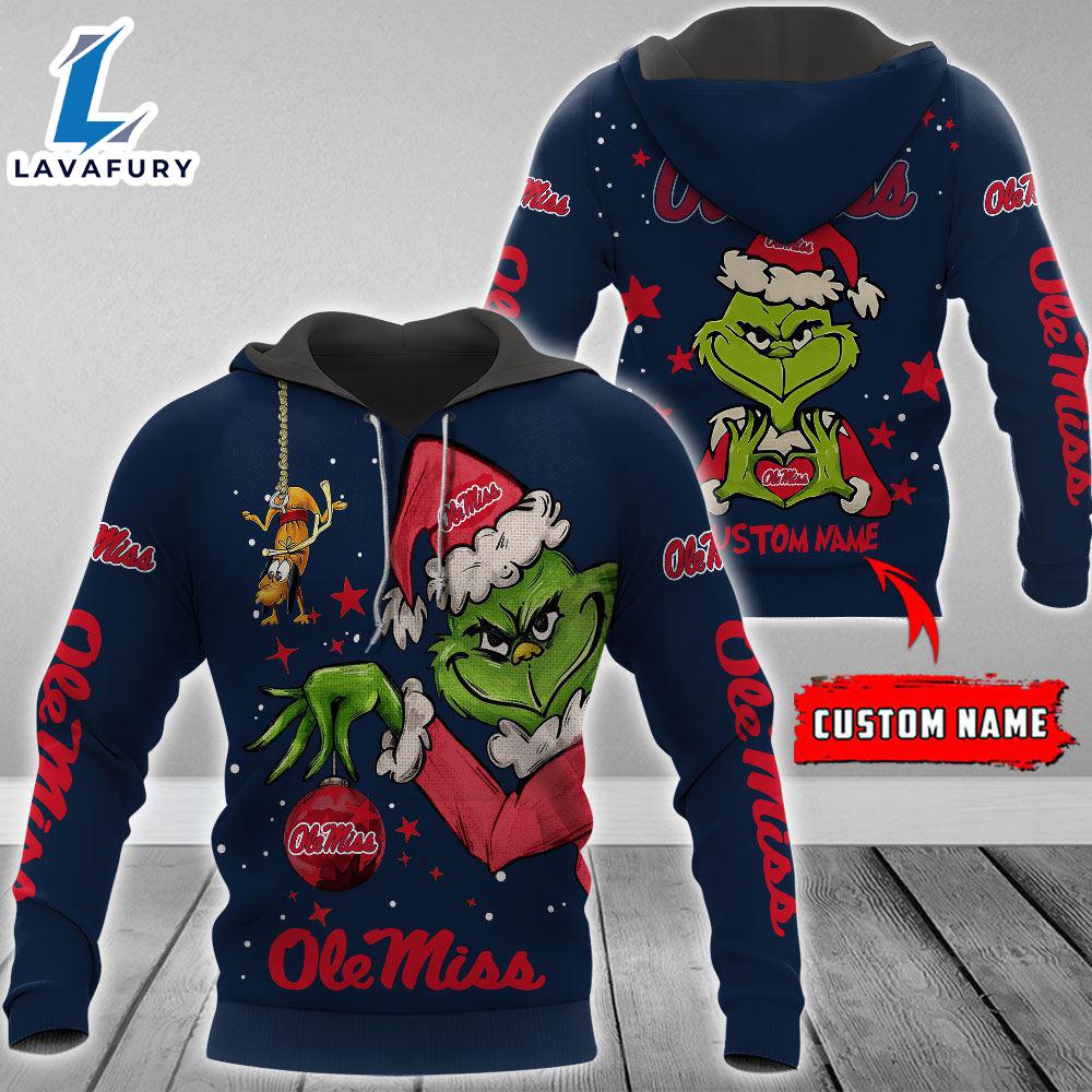 Ncaa Ole Miss Rebels Football Team The Grinch Custom Name Hoodie Gift Christmas