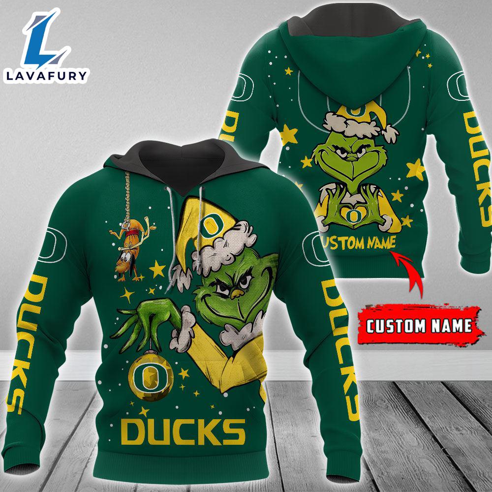 Ncaa Oregon Ducks Football Team The Grinch Custom Name Hoodie Gift Christmas