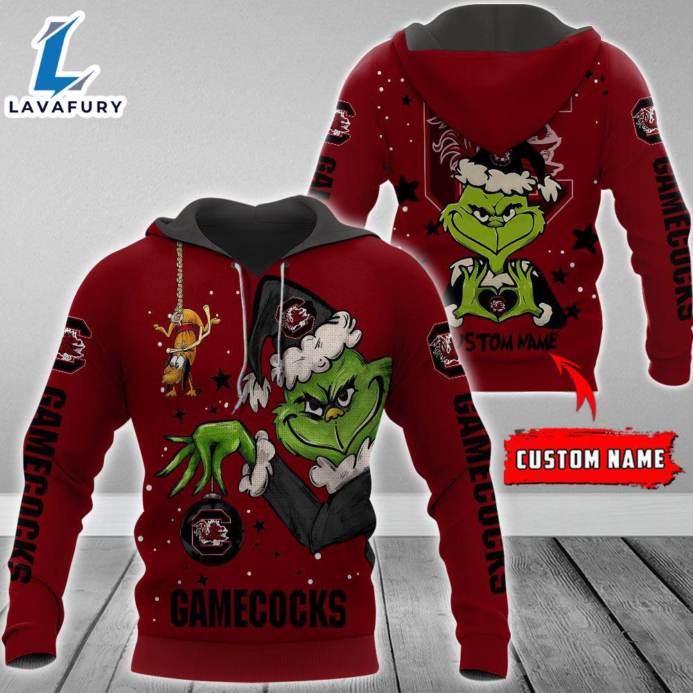 Ncaa South Carolina Gamecocks Football Team The Grinch Custom Name Hoodie Gift Christmas