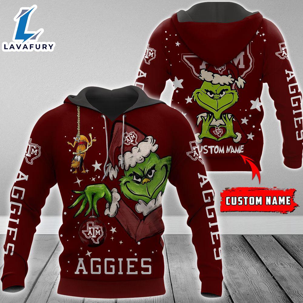 Ncaa Texas A&Ampm Aggies Football Team The Grinch Custom Name Hoodie Gift Christmas