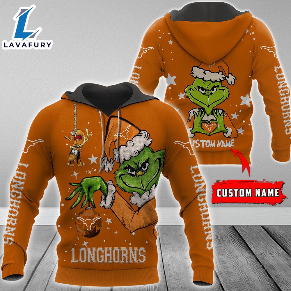 Ncaa Texas Longhorns Football Team The Grinch Custom Name Hoodie Gift Christmas