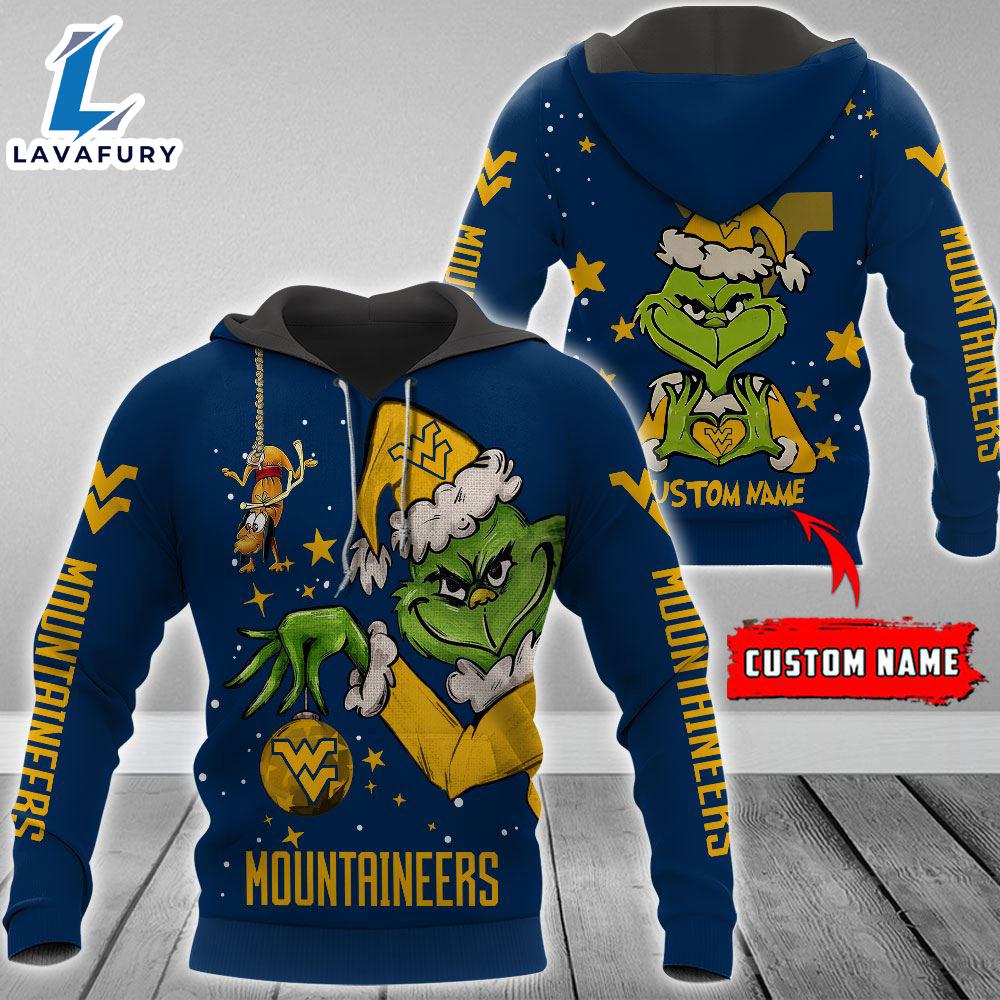 Ncaa West Virginia Mountaineers Football Team The Grinch Custom Name Hoodie Gift Christmas