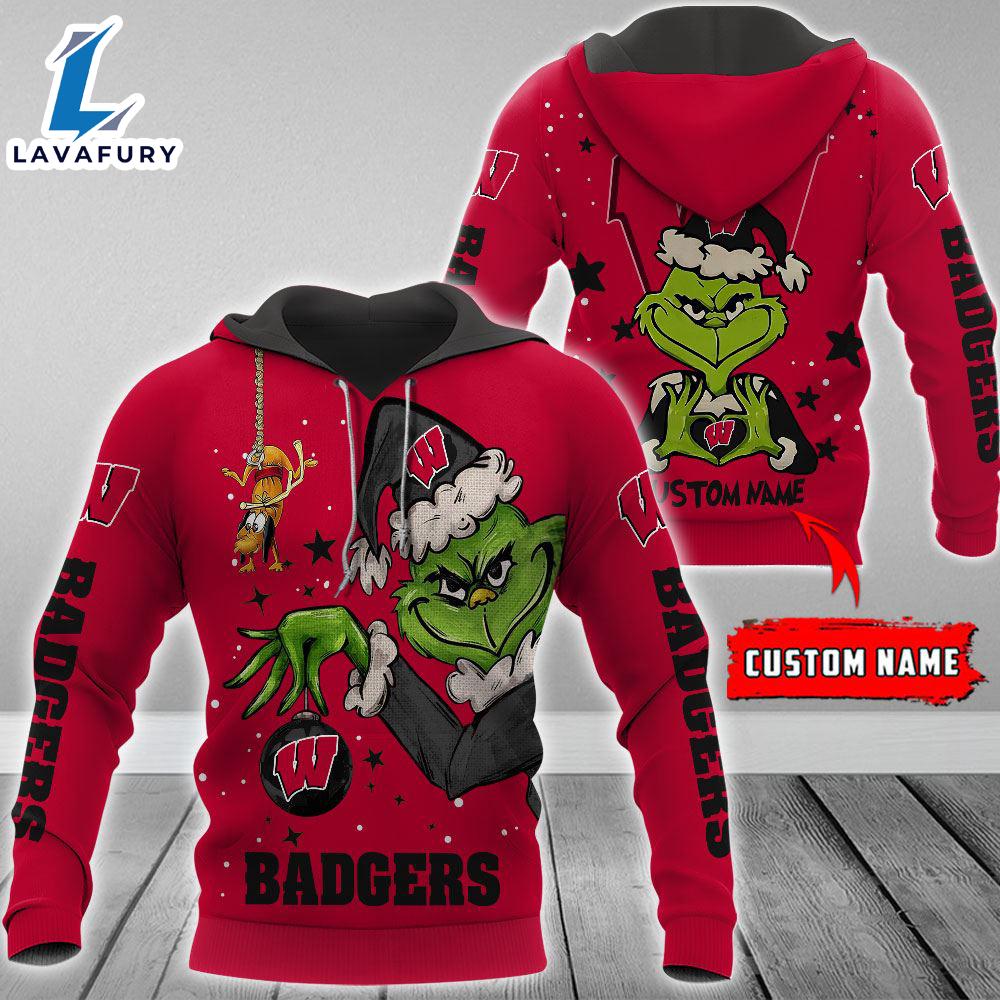 Ncaa Wisconsin Badgers Football Team The Grinch Custom Name Hoodie Gift Christmas