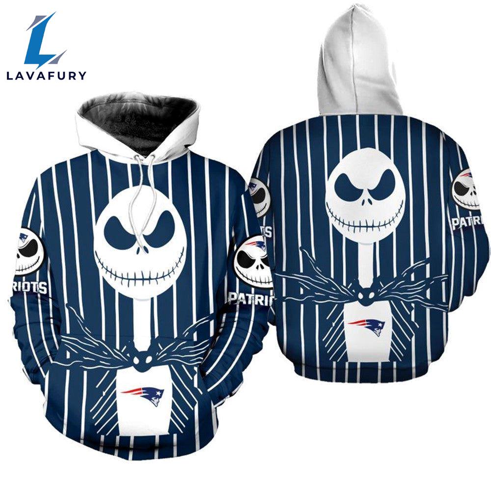 New England Patriots Halloween Jack Skellington White Navy Super Bowl - Jack Skellington Hoodie