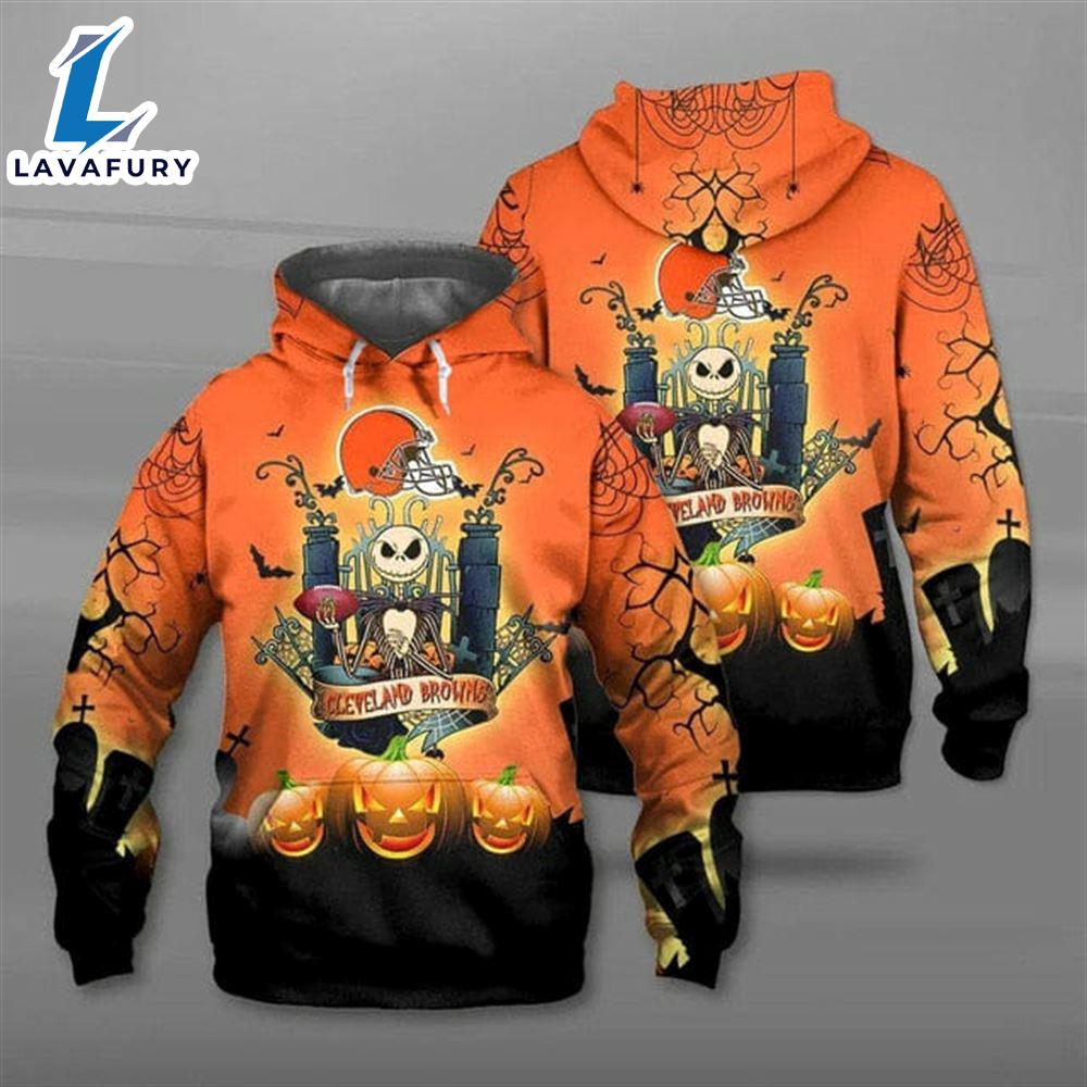 NFL Cleveland Browns Jack Skellington Halloween Pullover Hoodie- Jack Skellington Hoodie