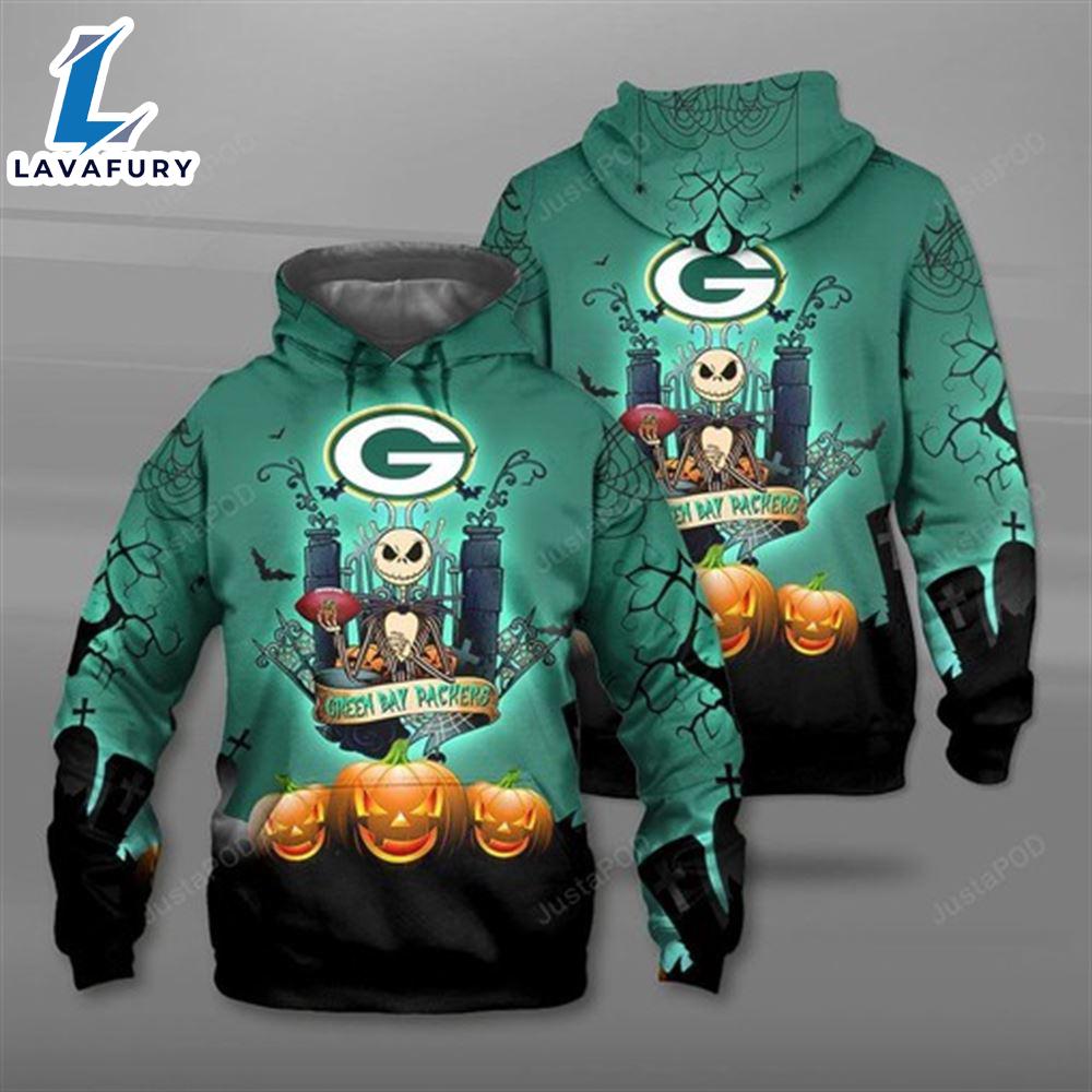 Nfl Green Bay Packers Halloween Jack Skellington Men And - Jack Skellington Hoodie