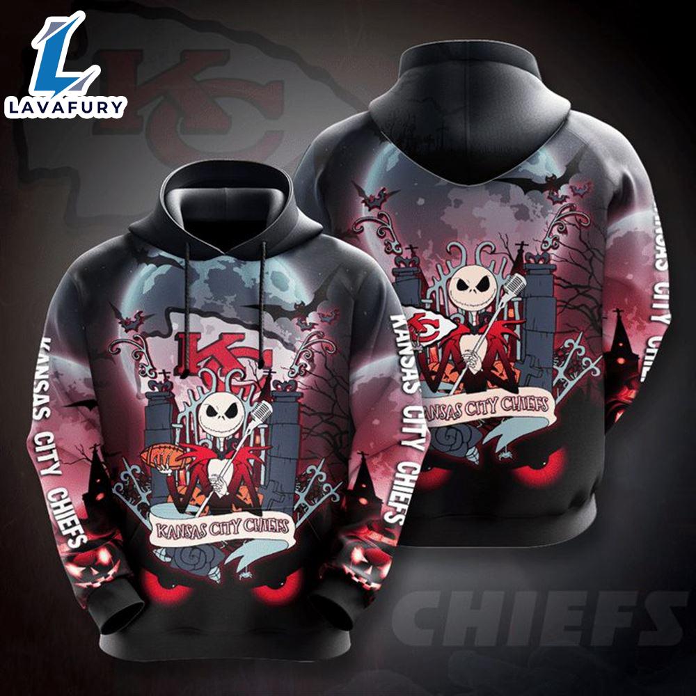 NFL Kansas City Chiefs Jack Skellington Halloween Pullover Hoodie- Jack Skellington Hoodie