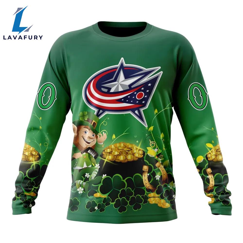 NHL Columbus Blue Jackets Special Design For St.Patrick Day Long Sleeved Sweatshirt