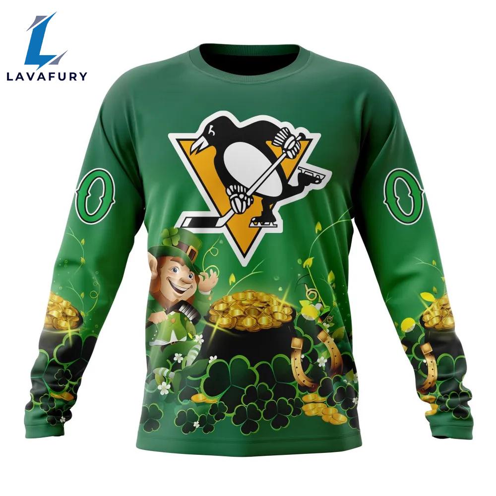 NHL Pittsburgh Penguins Special Design For St.Patrick Day Long Sleeved Sweatshirt