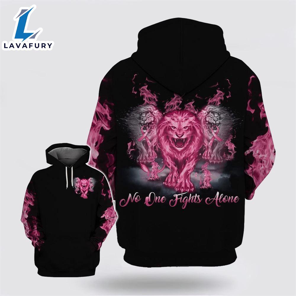 No One Fights Alone Breast Cancer Flaming Lions Pink Black Hoodie