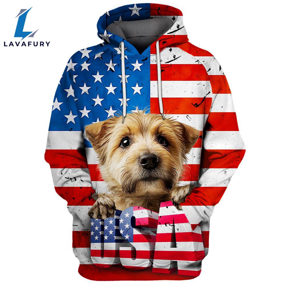Norfolk Terrier Dog 3D Face Graphic Premium America Flag Hoodie For Lover Dogs