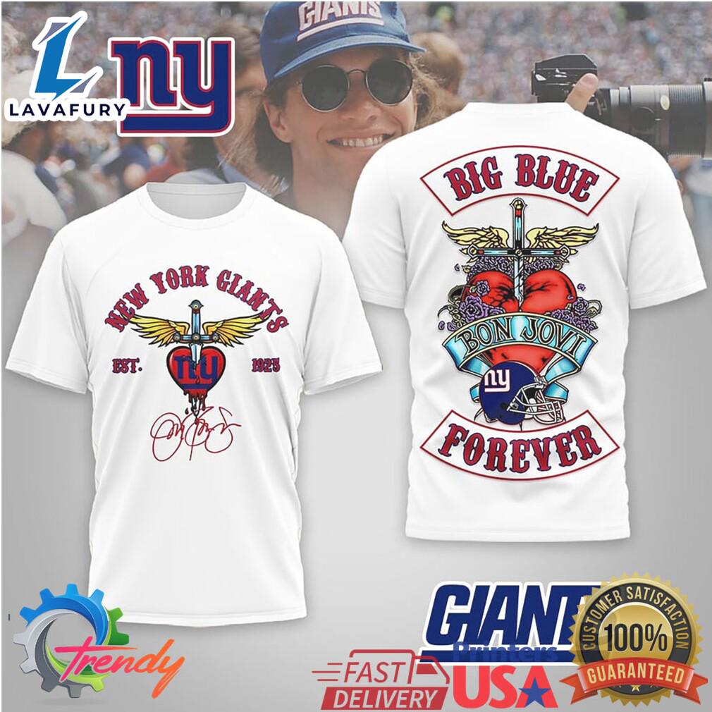 Official New York Giants Heart and Dagger Bon Jovi T Shirt For Man And