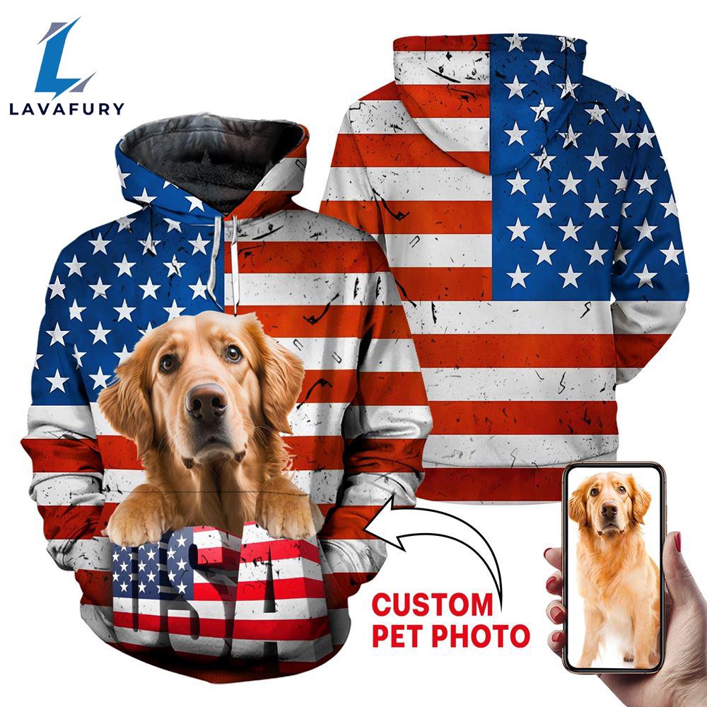 Personalized Dog 3D Face Graphic Premium America Flag Hoodie For Lover Dogs