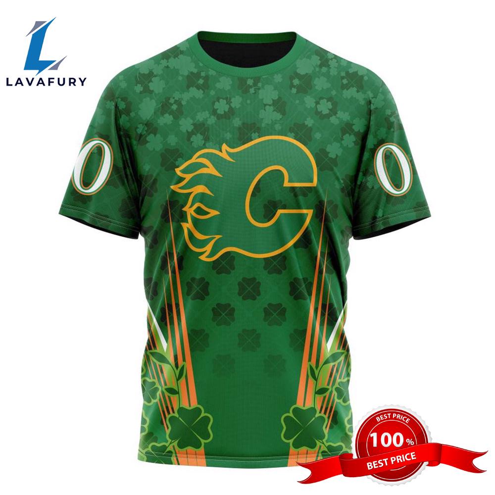 Personalized NHL Calgary Flames Full Green Design For St. Patrick's Day All Over Print Shirts