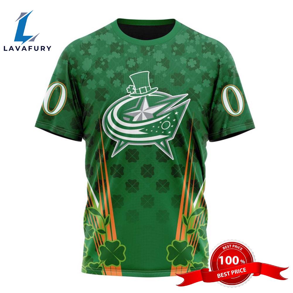 Personalized NHL Columbus Blue Jackets Full Green Design For St. Patrick's Day All Over Print Shirts