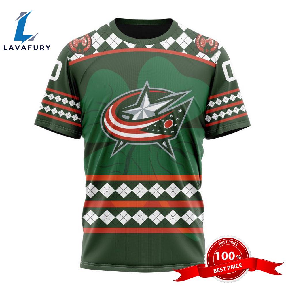 Personalized NHL Columbus Blue Jackets Specialized Unisex Kits Hockey St Patrick's Day 3D T-Shirts