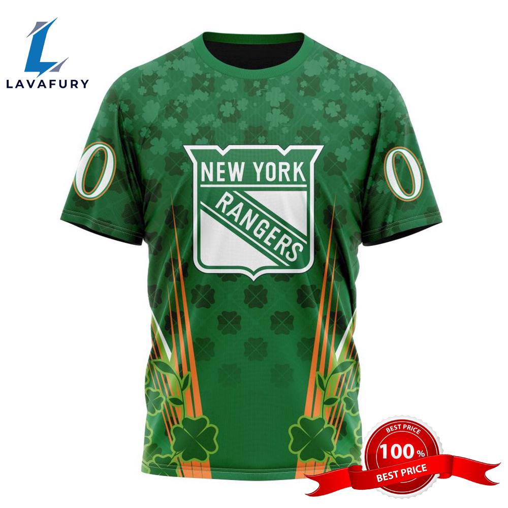 Personalized NHL New York Rangers Full Green Design For St. Patrick's Day All Over Print Shirts