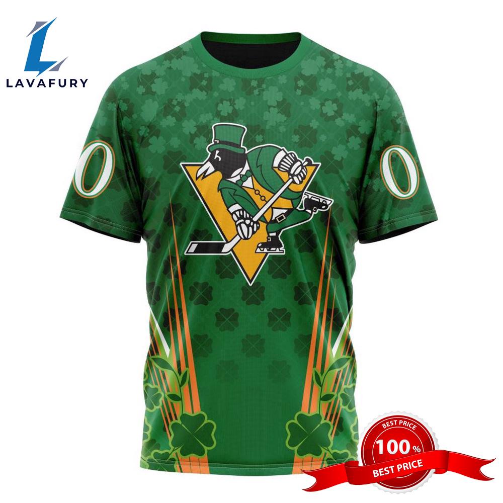 Personalized NHL Pittsburgh Penguins Full Green Design For St. Patrick's Day All Over Print Shirts