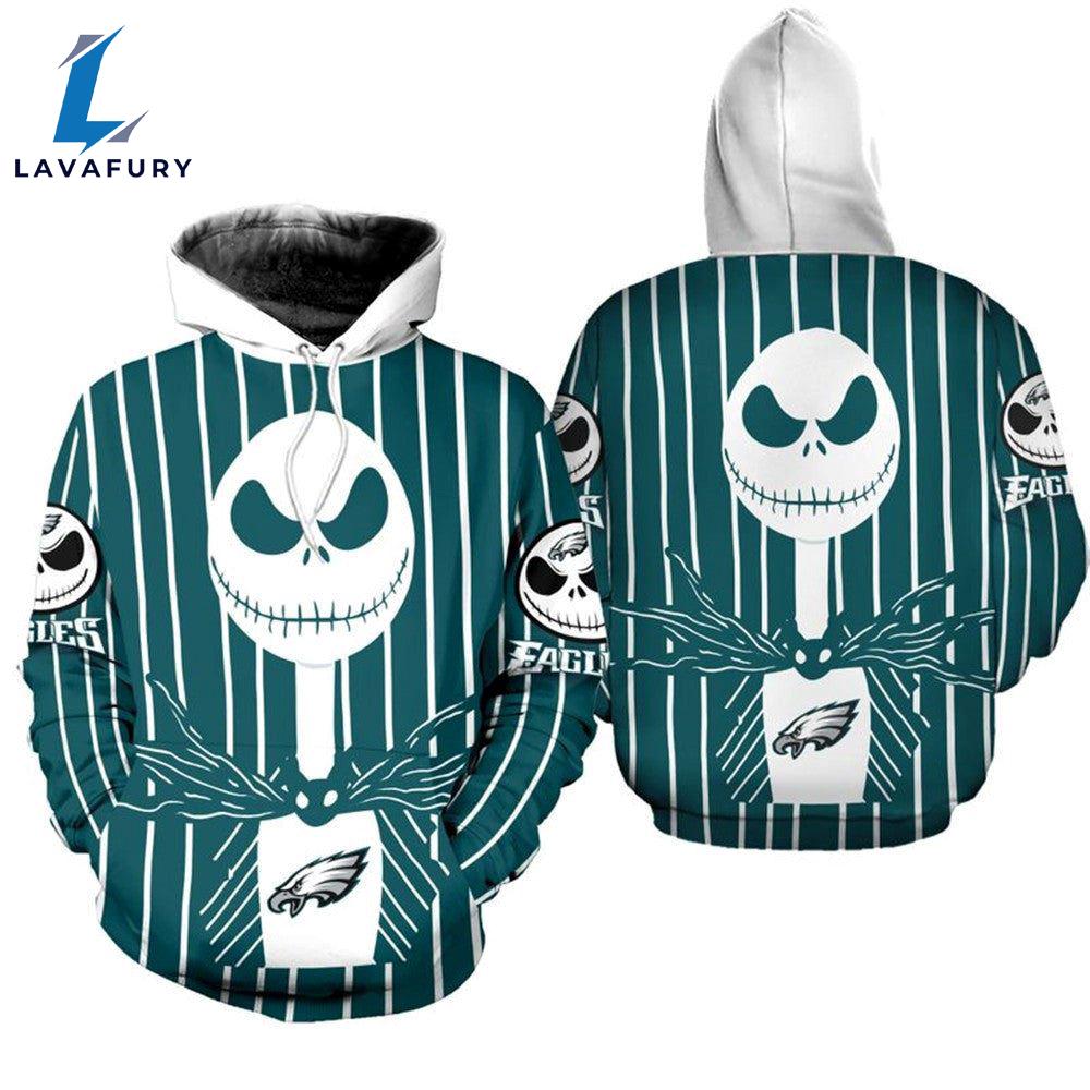 Philadelphia Eagles Halloween Green Jack Skellington Super Bowl - Jack Skellington Hoodie