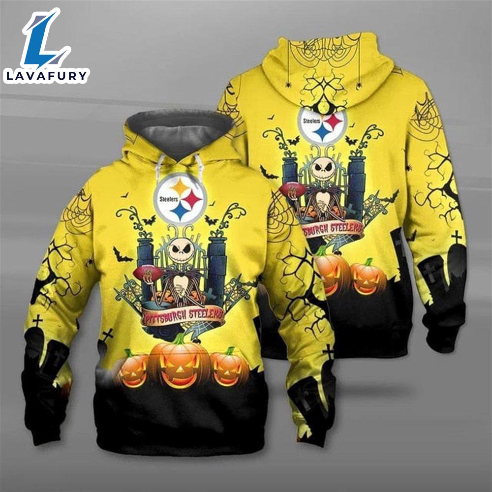Pittsburgh Steelers Halloween With Pumpkin Jack Skellington Yellow Super Bowl - Jack Skellington Hoodie