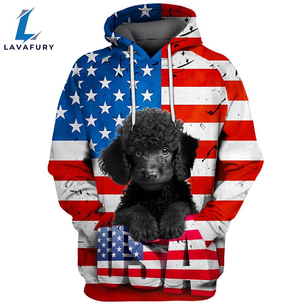 Poodle Dog 1 3D Face Graphic Premium America Flag Hoodie For Lover Dogs