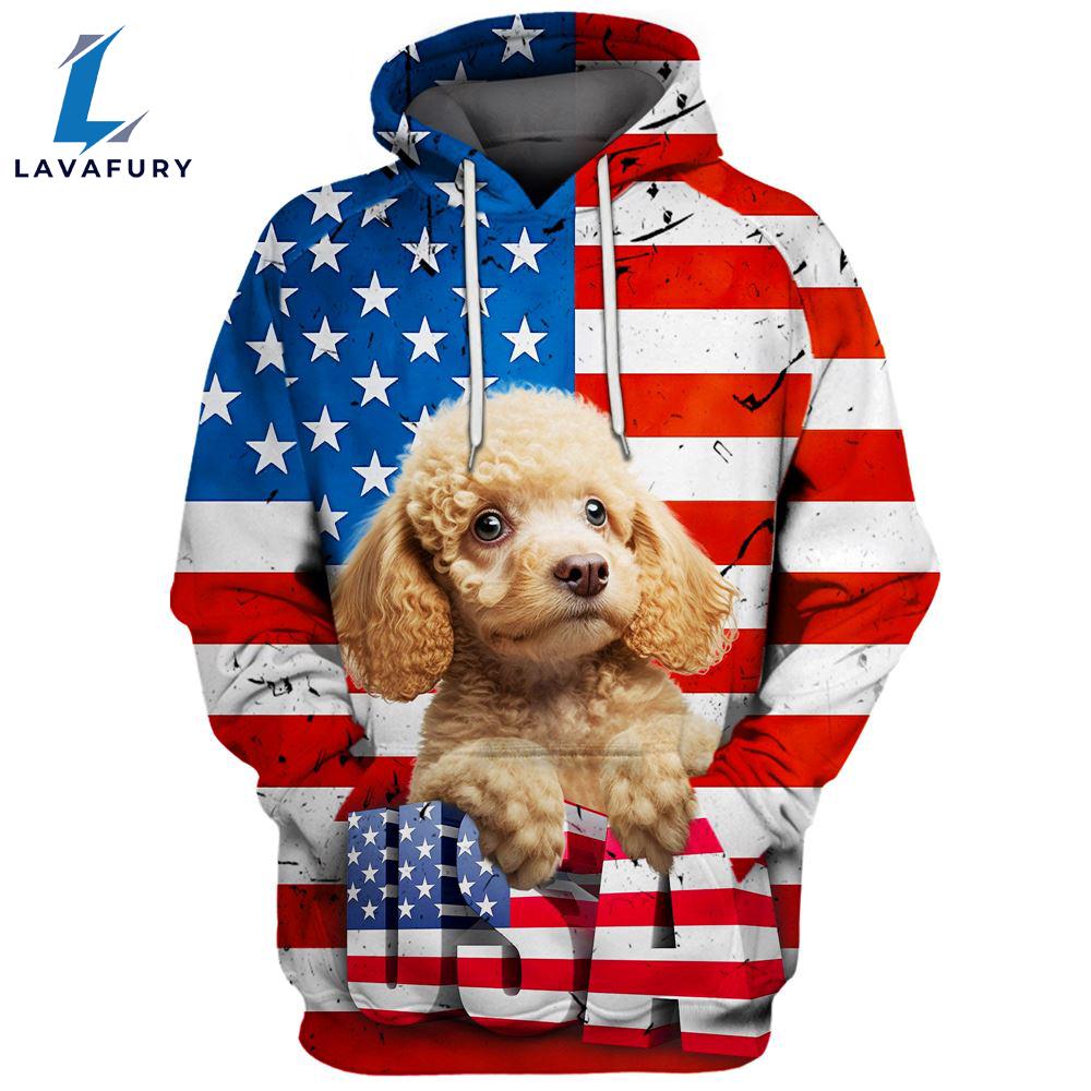 Poodle Dog 2 3D Face Graphic Premium America Flag Hoodie For Lover Dogs