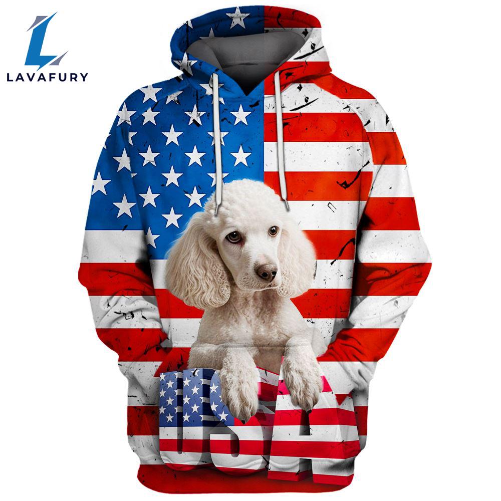 Poodle Dog 4 3D Face Graphic Premium America Flag Hoodie For Lover Dogs