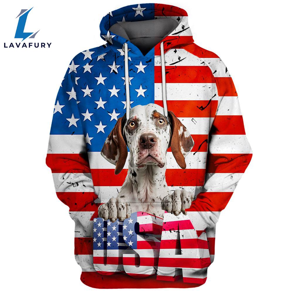 Portuguese Pointer Dog 3D Face Graphic Premium America Flag Hoodie For Lover Dogs