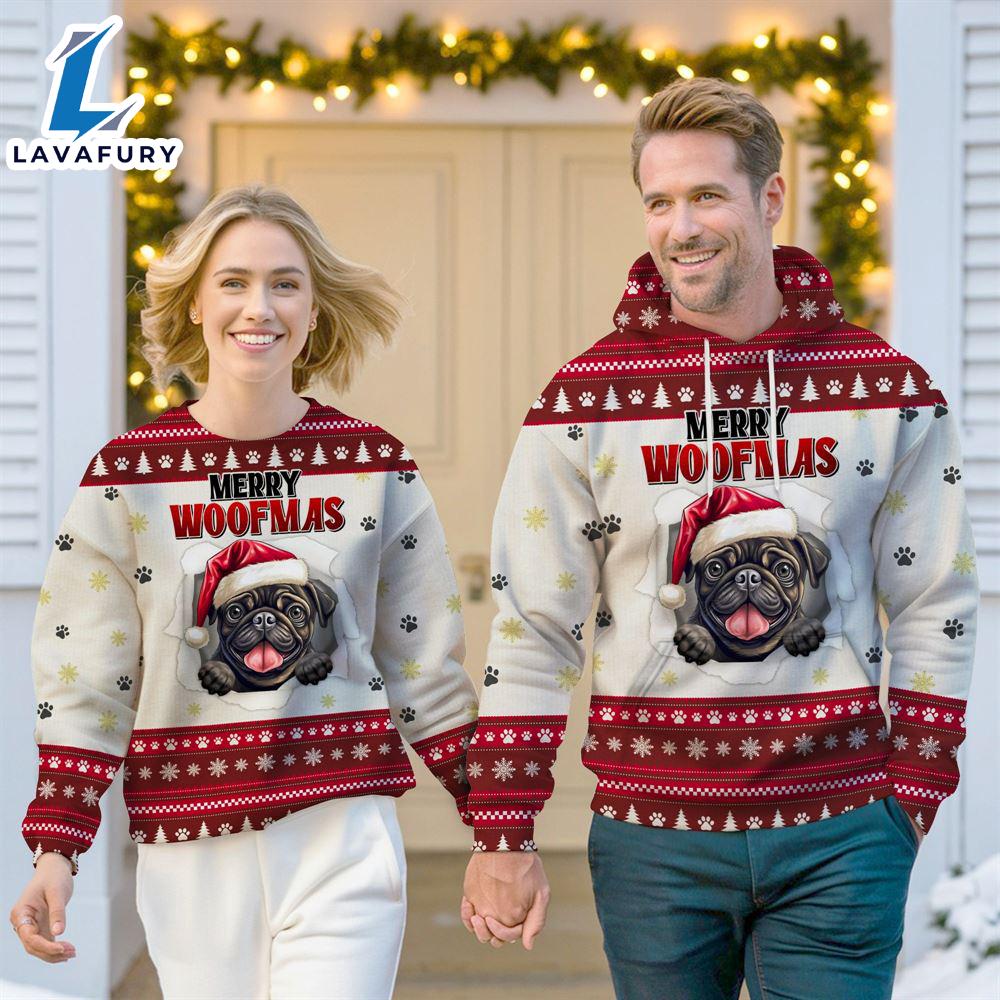 Pug Dog Merry Woofmas Christmas Sweatshirt & Hoodie Gift Christmas