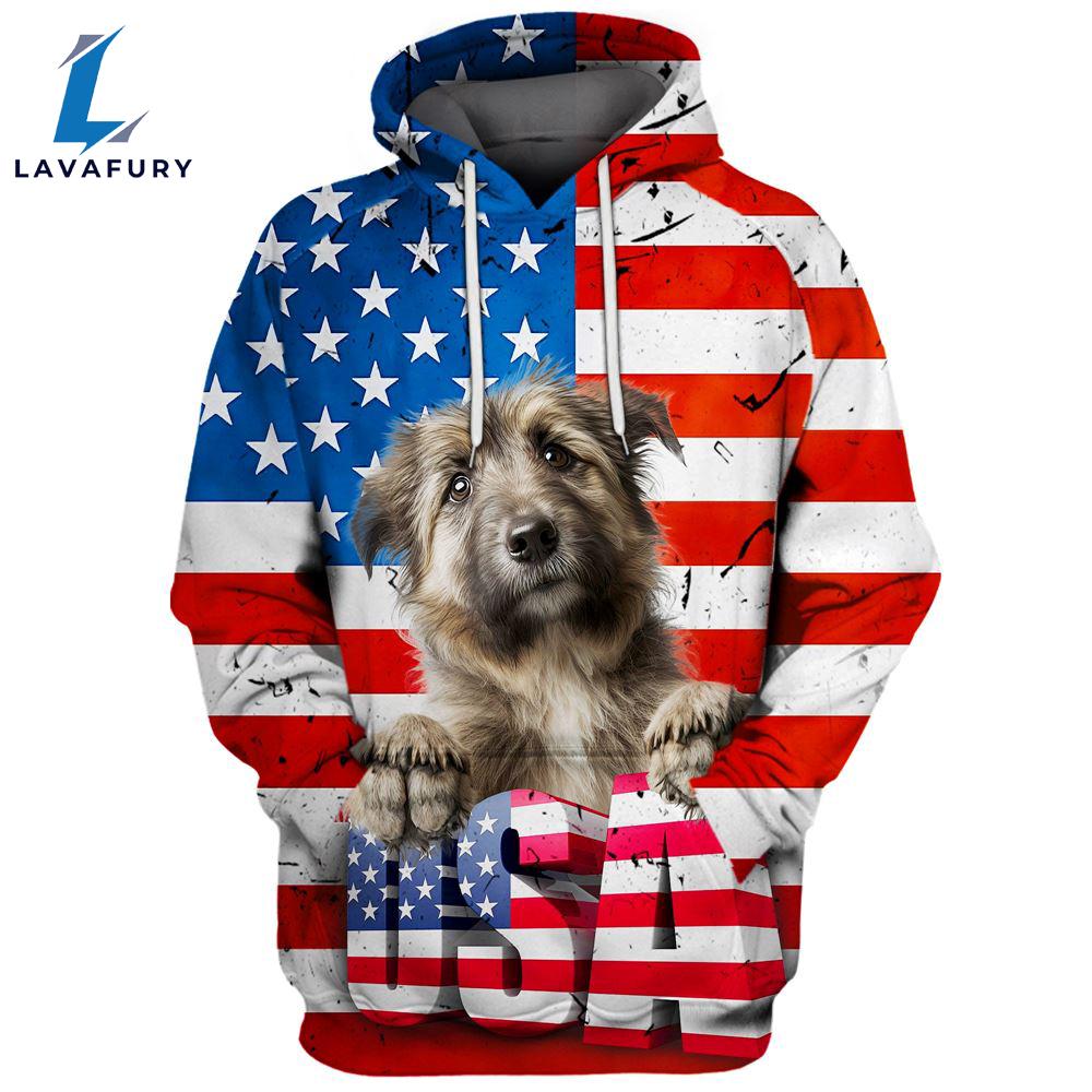 Pyrenean Shepherd Dog 3D Face Graphic Premium America Flag Hoodie For Lover Dogs