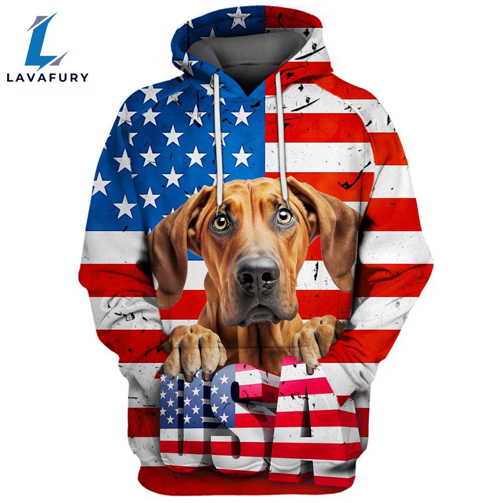 Rhodesian Ridgeback Dog 3D Face Graphic Premium America Flag Hoodie For Lover Dogs