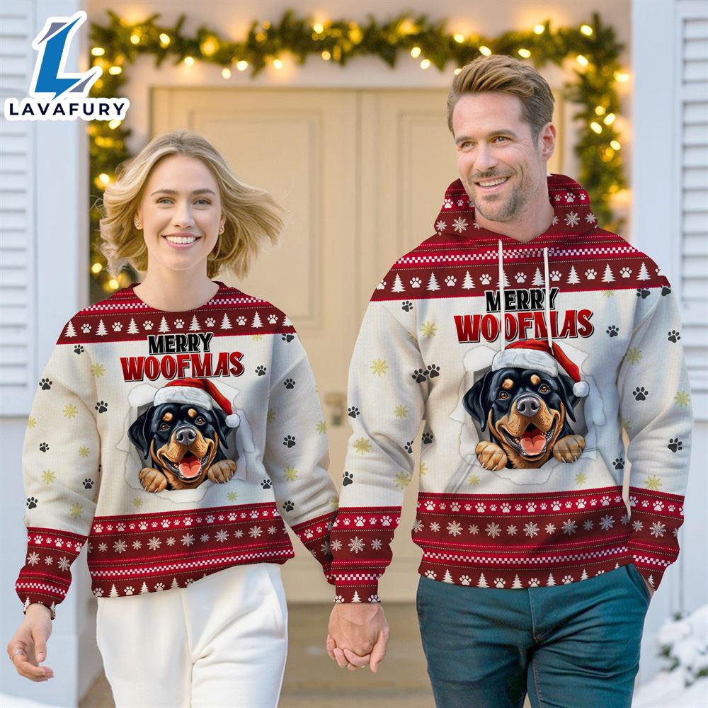 Rottweiler Dog Merry Woofmas Christmas Sweatshirt & Hoodie Gift Christmas