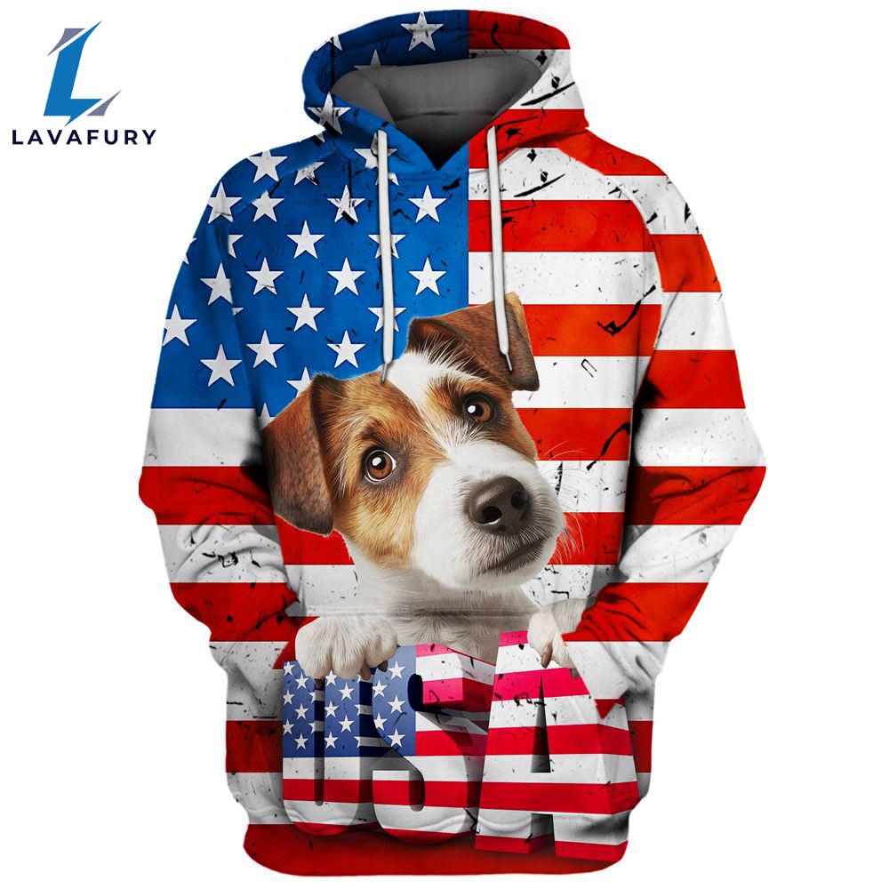 Russell Terrier Dog 3D Face Graphic Premium America Flag Hoodie For Lover Dogs