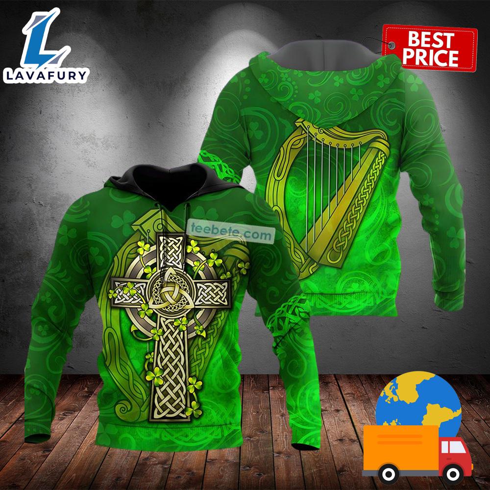 St Patricks Celtic Warrior And Harp Green 3D Hoodie For 2025