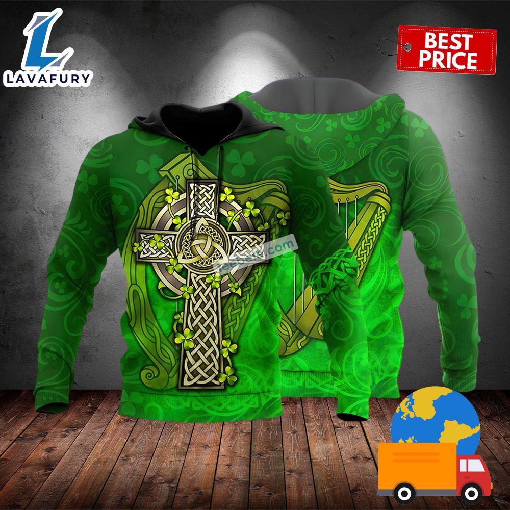 St Patricks Celtic Warrior And Harp Green 3D Hoodie For 2025