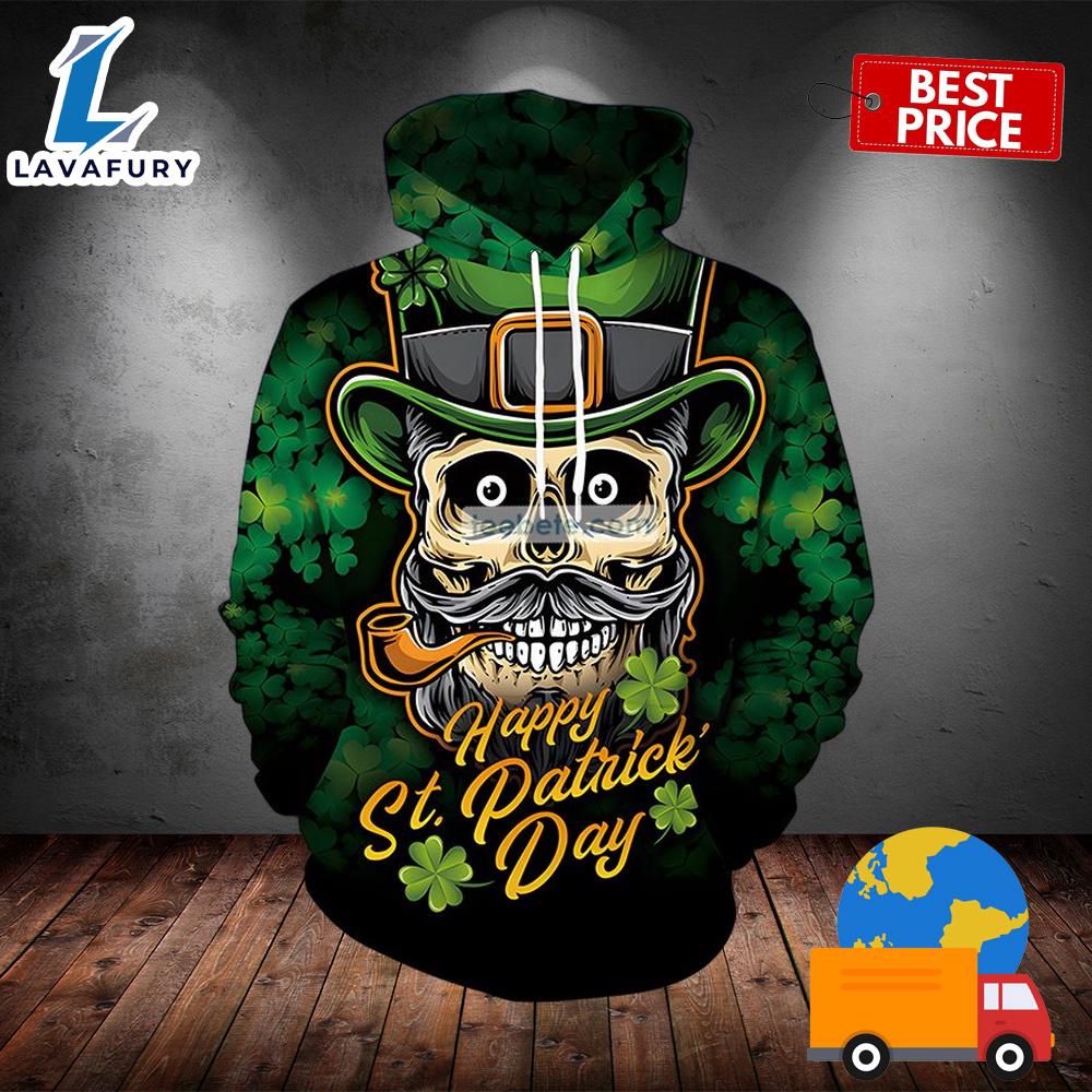 St Patricks Day With Clover Skull Green 3D Full Print Hoodie 2025