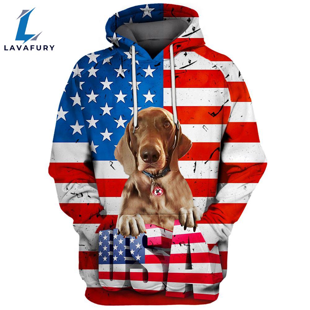 Vizsla Dog 3D Face Graphic Premium America Flag Hoodie For Lover Dogs
