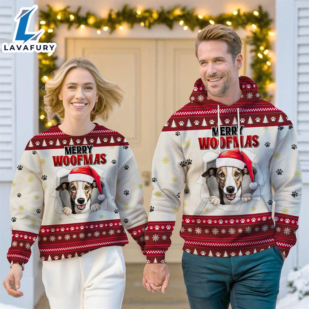 Whippet Dog Merry Woofmas Christmas Sweatshirt & Hoodie Gift Christmas