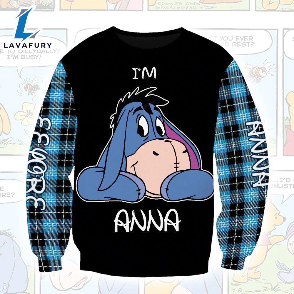 Winnie The Pooh Cartoon Eeyore Aholic Gingham Hoodie (Personalized Custom Name) All Over Printed 3D Unisex Men