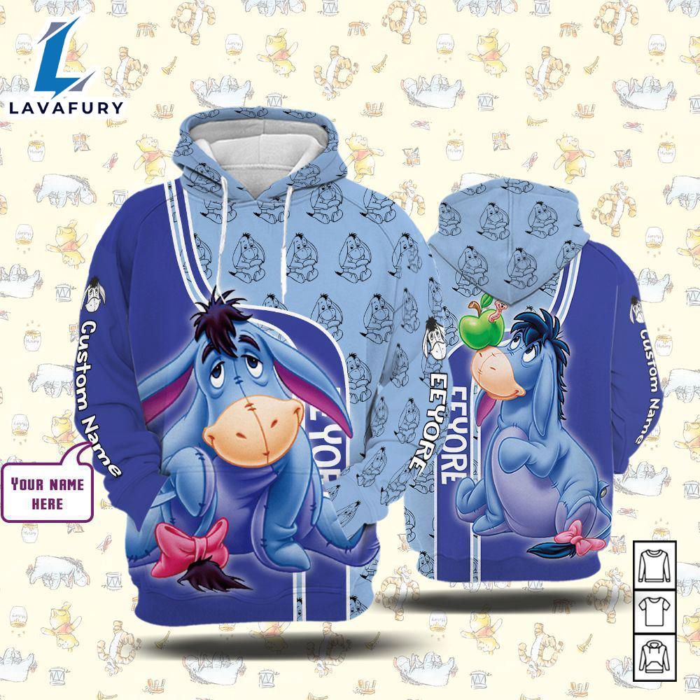 Winnie The Pooh Cartoon Eeyore Form Hoodie All Over Printed 3D Personalized Custom Name Unisex Men