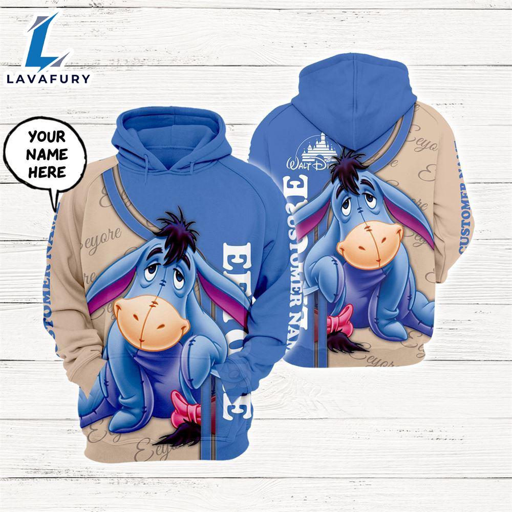Winnie The Pooh Cartoon Eeyore Personalized Custom Name Hoodie All Over Printed 3D Unisex Men