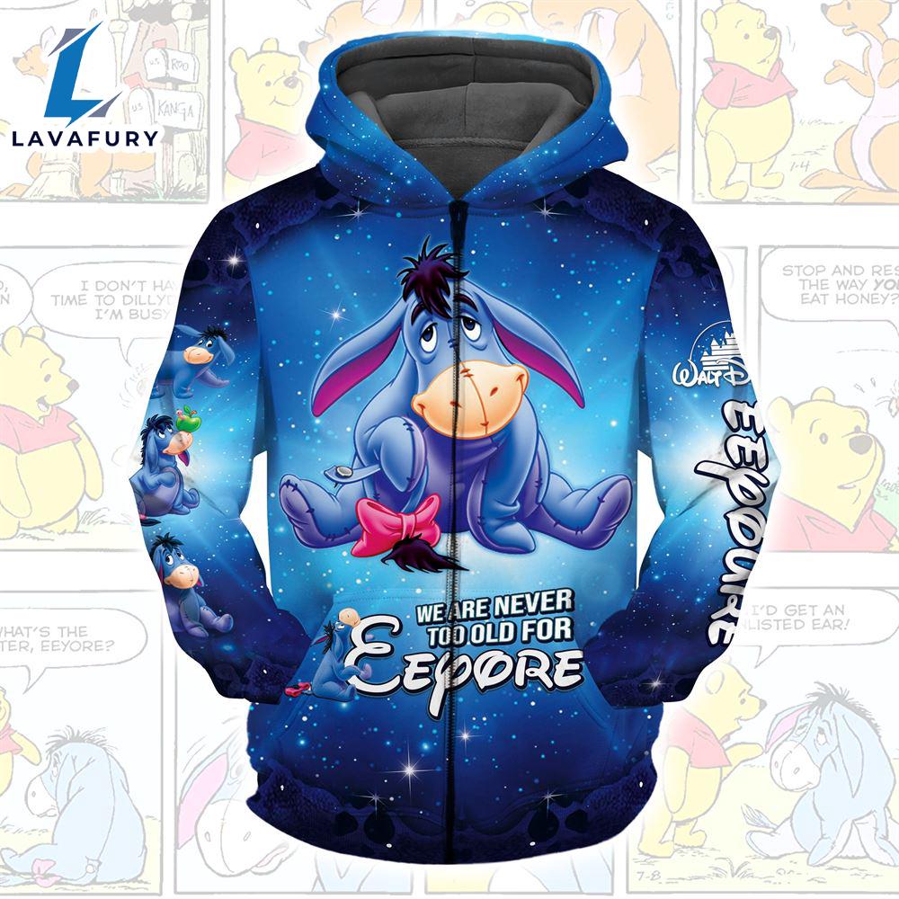 Winnie The Pooh Cartoon Never Eeyore Hoodie All Over Printed 3D Unisex Men