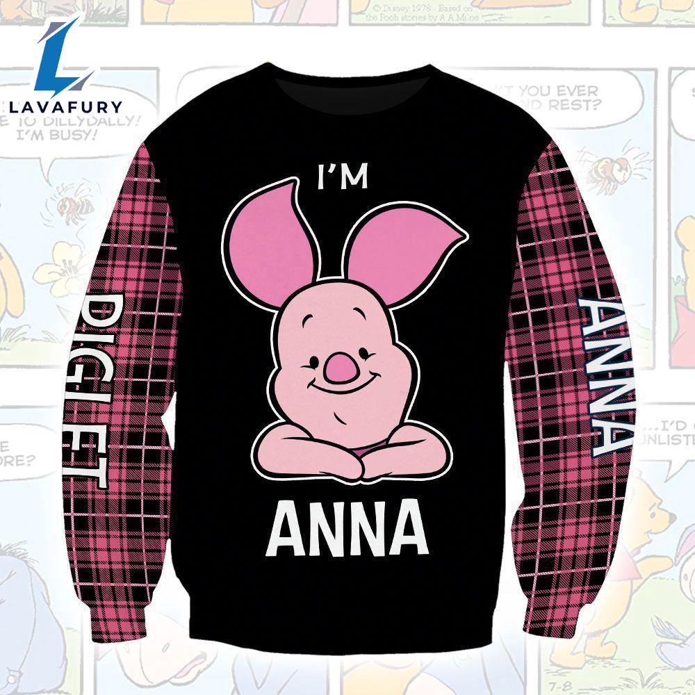 Winnie The Pooh Cartoon Piglet Aholic Gingham Hoodie All Over Printed 3D Personalized Custom Name Unisex Men