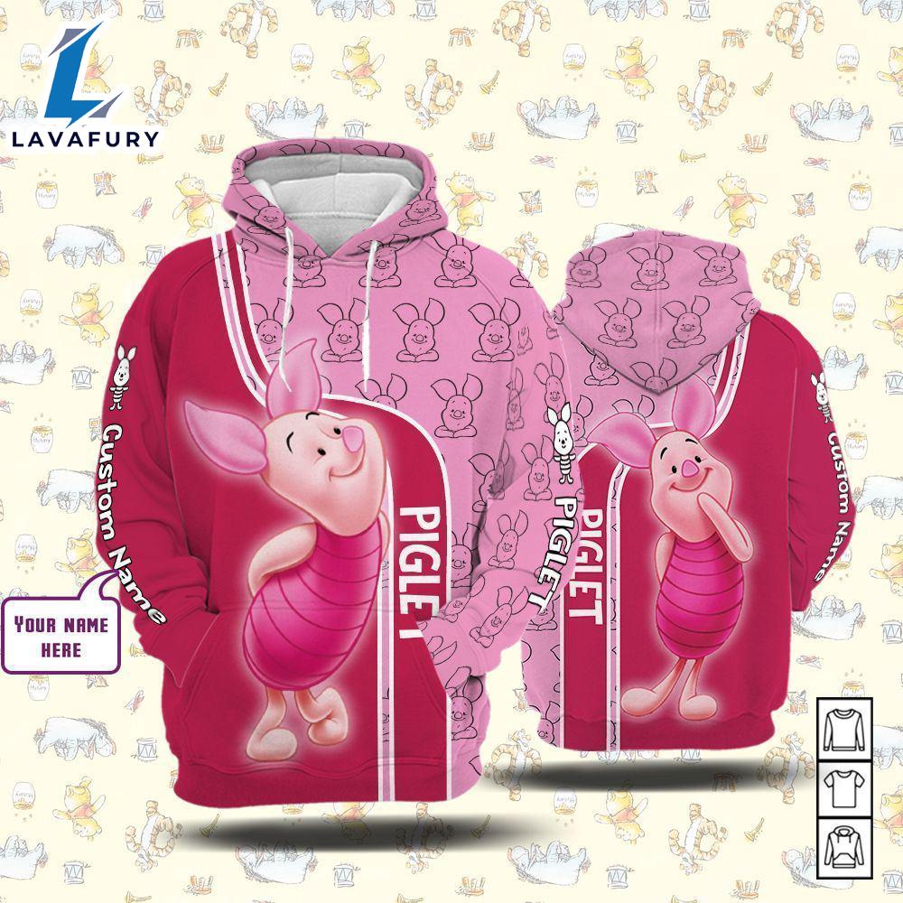 Winnie The Pooh Cartoon Piglet Form Hoodie All Over Printed 3D Personalized Custom Name Unisex Men