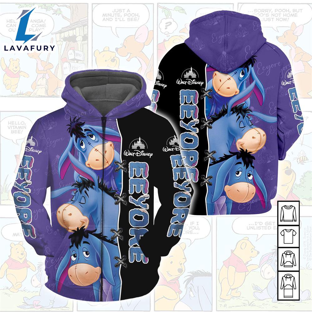 Winnie The Pooh Cartoon Three Eeyore Hoodie All Over Printed 3D Unisex Men